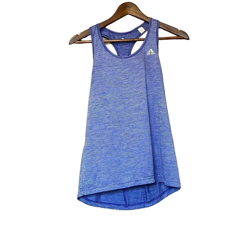 Adidas Racerback Tank Top Striped Sleeveless Athletic‎ Activewear Blue
